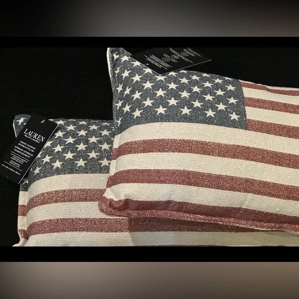 1 RALPH LAUREN USA FLAG PILLOW INDOOR OUTDOOR STARS STRIPES ALL WEATHER